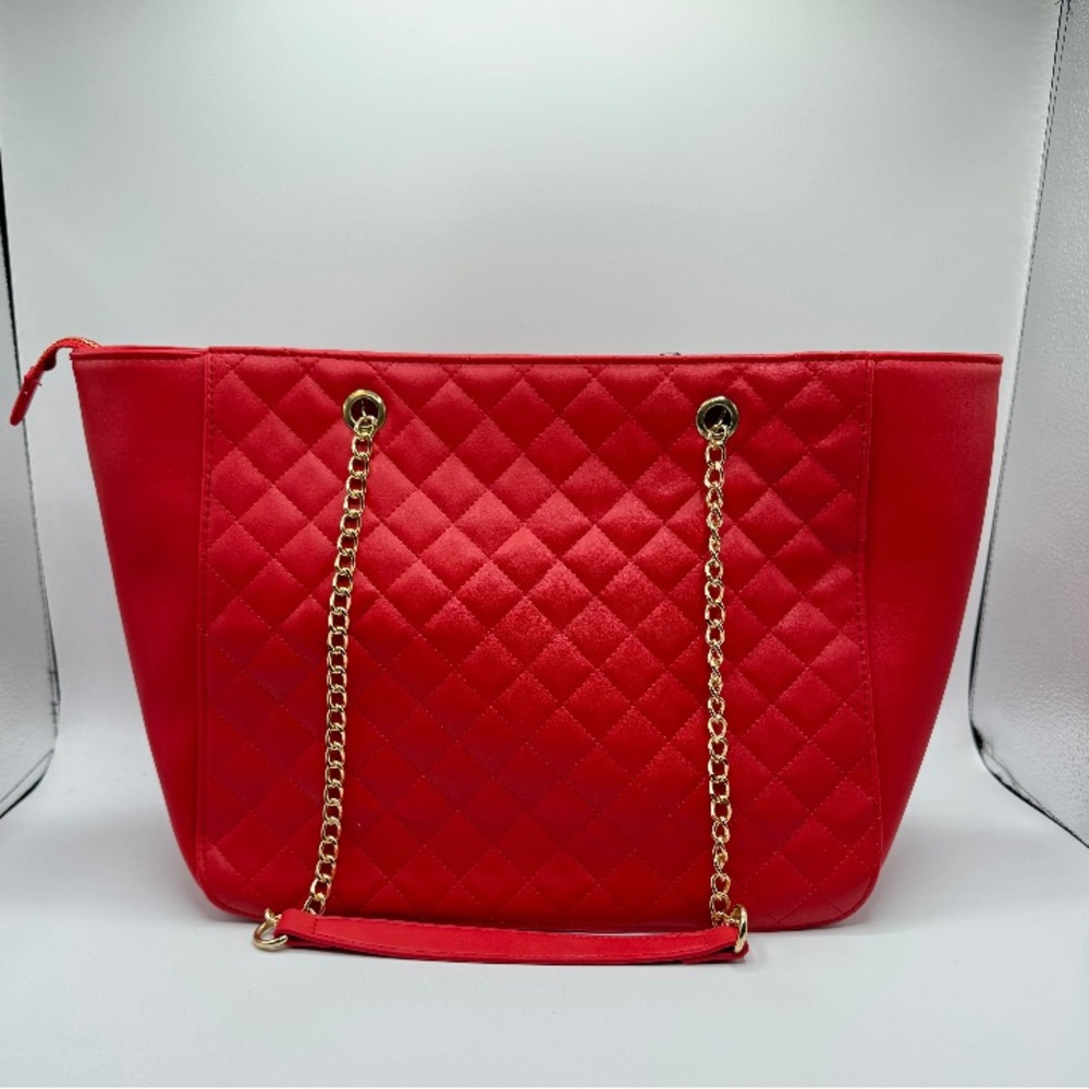 Badgley Mischka Scarlet Quilted Tote with Gold Chains
